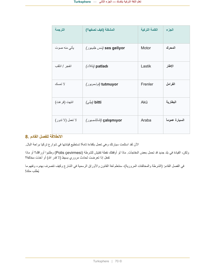 جدول مصطلحات السيارة - الجزء الثاني